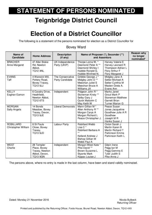 Statement of Persons Nominated - Town and District Councillor image 2