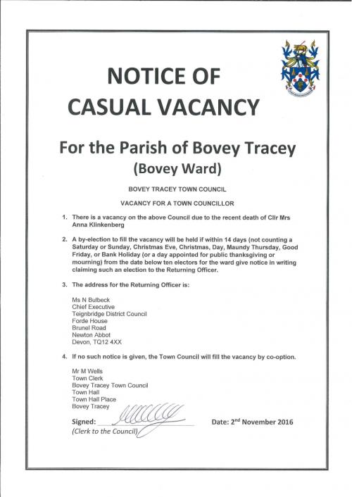 Notice of Casual Vacancy - Bovey Tracey Town Council image 1