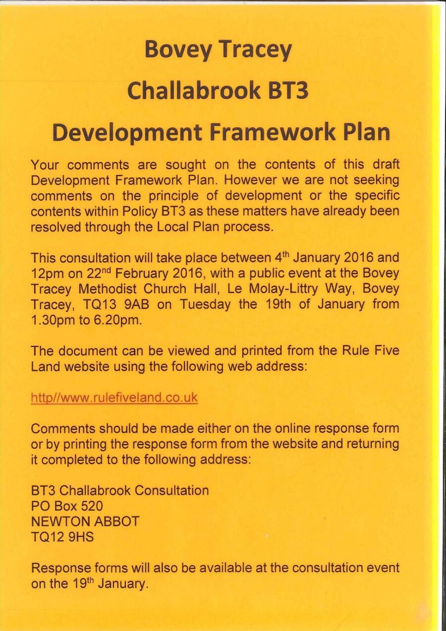 Bovey Tracey Challabrook Development Framework Plan Consultation image 1