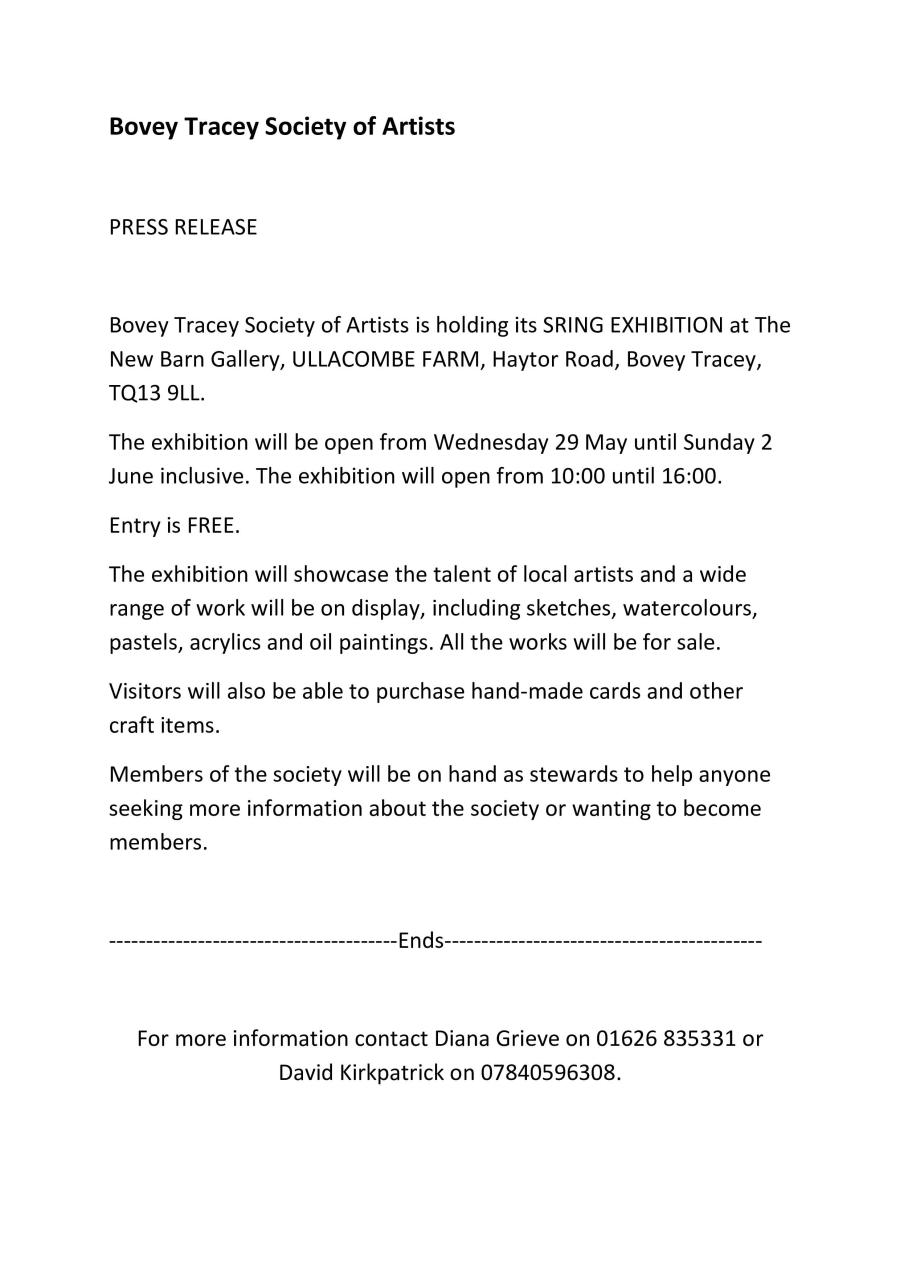 SRING EXHIBITION Bovey Tracey Society of Artists image 1