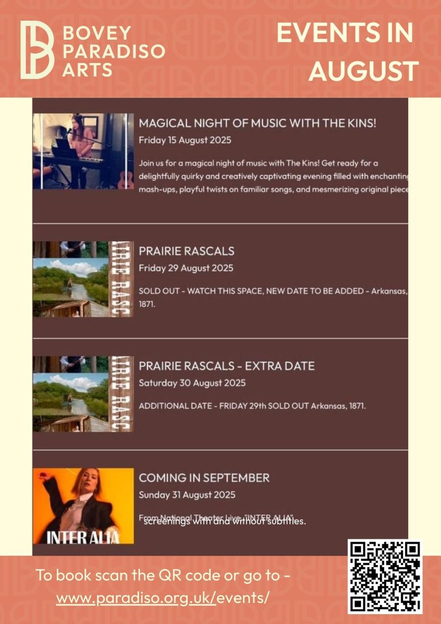 Bovey Paradiso - Events in August image 1