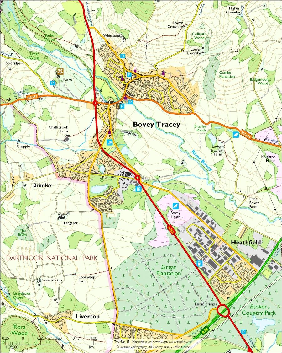Map of Bovey Tracey & Surrounding Area