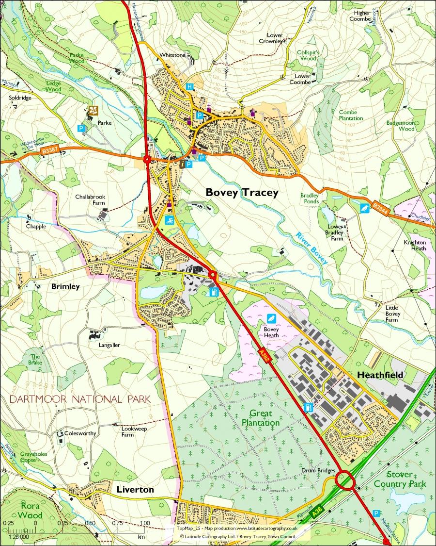 Map of Bovey Tracey & Surrounding Area
