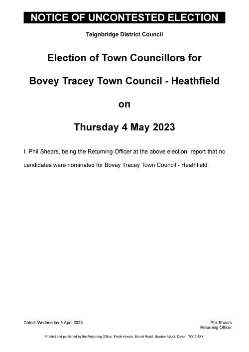 Notice of Uncontested Election - Bovey Tracey & Heathfield 2023 image 2